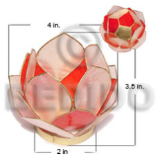 Lotus candle holder red white capiz