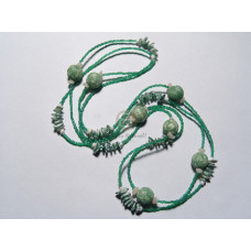 4 rows green cut glass