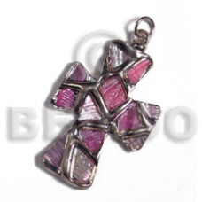 Cross 40mm glistening pink abalone